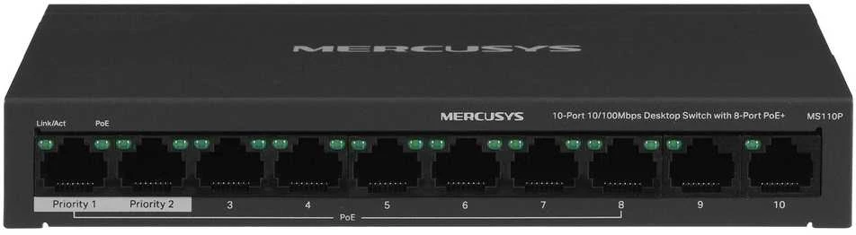 Šakotuvas Mercusys 10 prievadų 10/100 Mbps darbalaukio jungiklis su 8 prievadų PoE+ | Mercusys