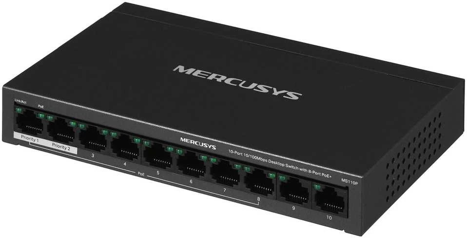 Šakotuvas Mercusys 10 prievadų 10/100 Mbps darbalaukio jungiklis su 8 prievadų PoE+ | Mercusys