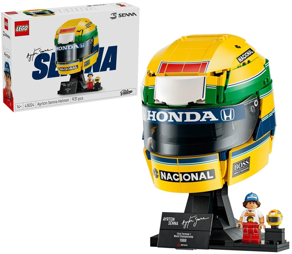 Konstravimo rinkinys - LEGO Editions 43024 Ayrton Senna Helmet, 931 detalė, ekspozicinis modelis, 190 × 130 × 130 mm, 1 minifigūrėlė