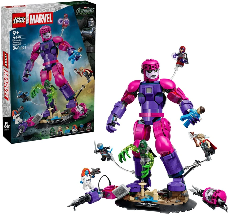 Konstravimo Žaislas - LEGO Marvel 76348 Epic Battle: Avengers: Doomsday 846 Dalys 6 Minifigūrėlės 25 Cm Aukščio