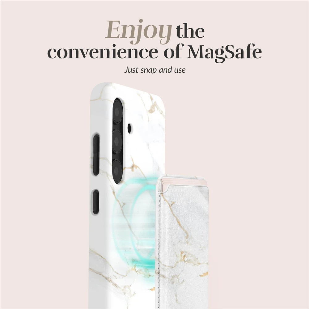 Dėklas MIO Baltas Marble Magsafe Case Compatible Card Holder