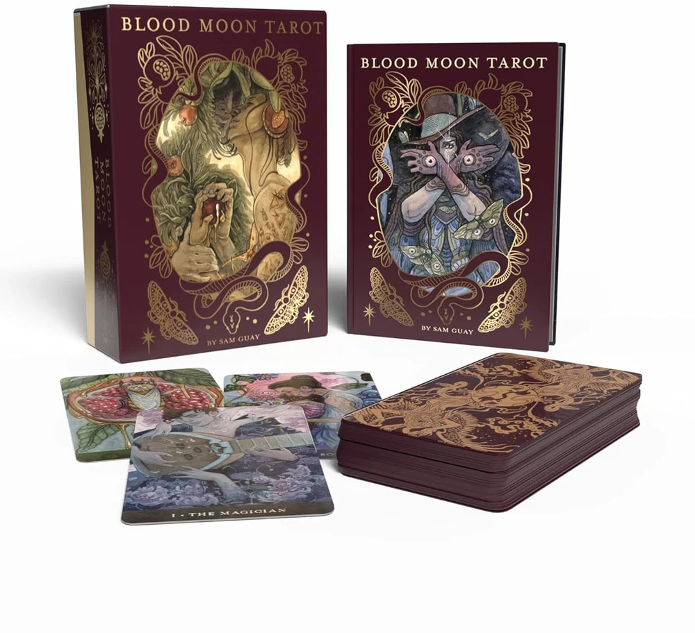 Us Games Systems Blood Moon Tarot prabangi taro kaladė su knyga, 78 akvarelės kortos