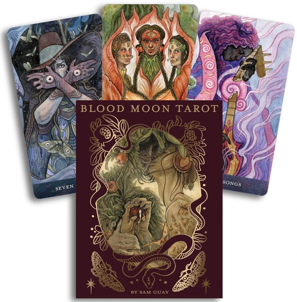 Us Games Systems Blood Moon Tarot prabangi taro kaladė su knyga, 78 akvarelės kortos