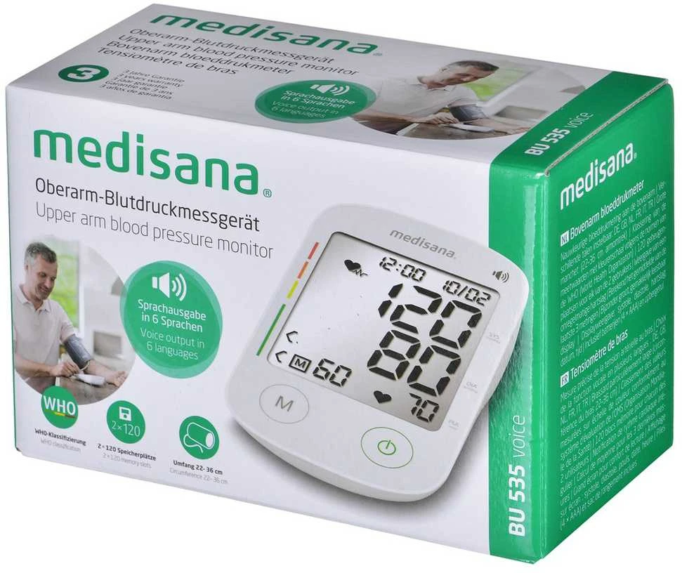 Kraujospūdžio matuoklis Kraujo Spaudimo Matuoklis - Medisana BU 535 VOICE Viršutinė Ranka 2 Vartotojams LCD Ekranas