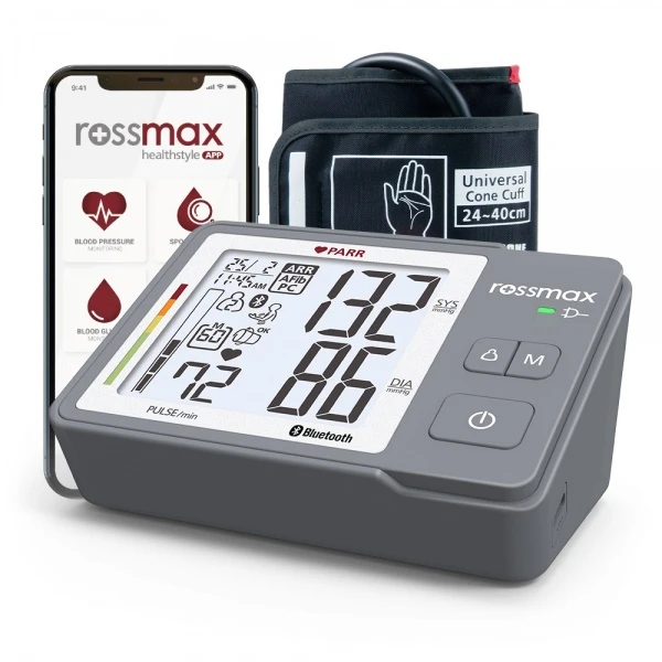 Kraujospūdžio matuoklis Kraujo Spaudimo Matuoklis - Rossmax Z5 PARR Automatinis, Bluetooth, Didelis LCD Ekranas, Pilkas