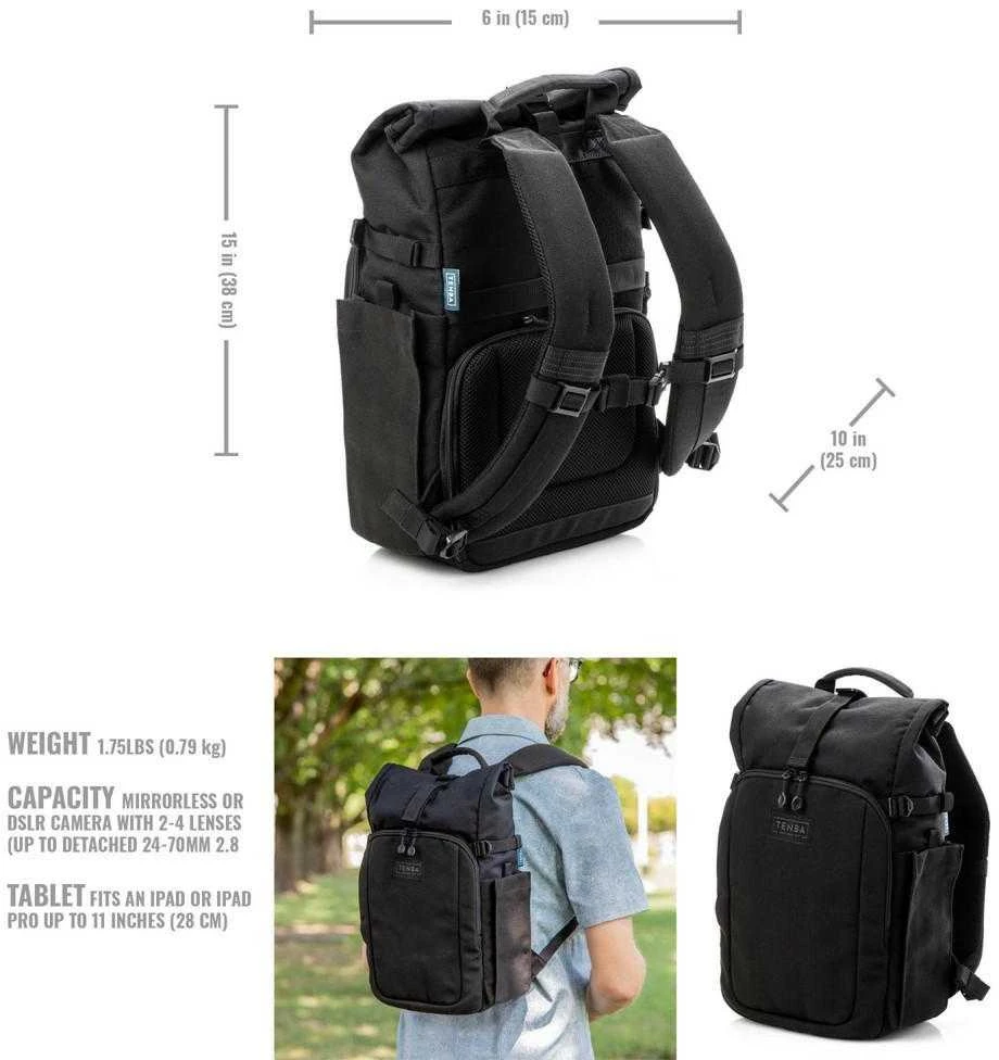 Kameros kuprinė - Tenba Fulton v2 10L, tinka DSLR/veidrodinėms, su ritinėliu, juoda