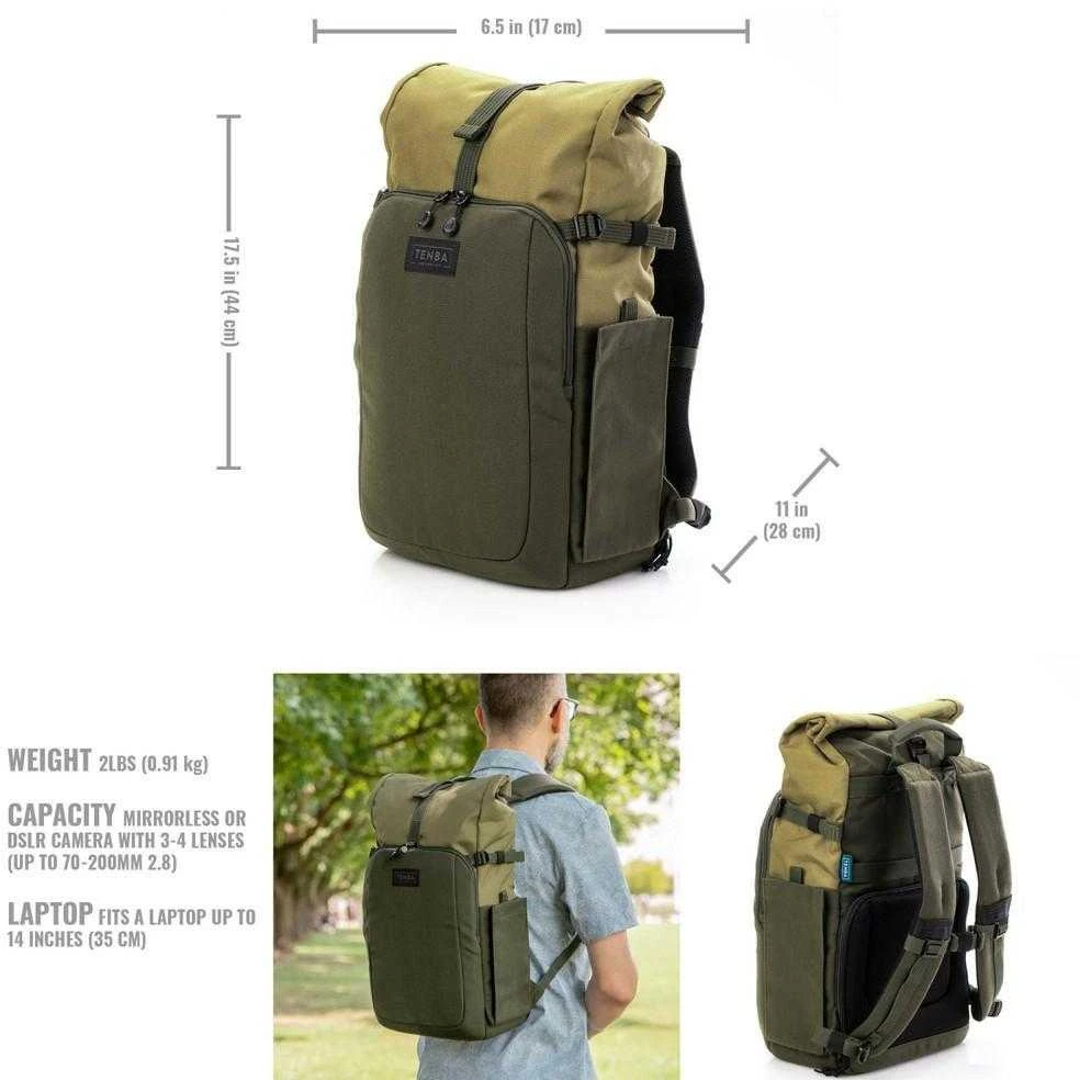 Kameros kuprinė - Tenba Fulton v2 14L, talpina DSLR/veidrodinę, 3-4 objektyvus, smėlinė/alyvuogių