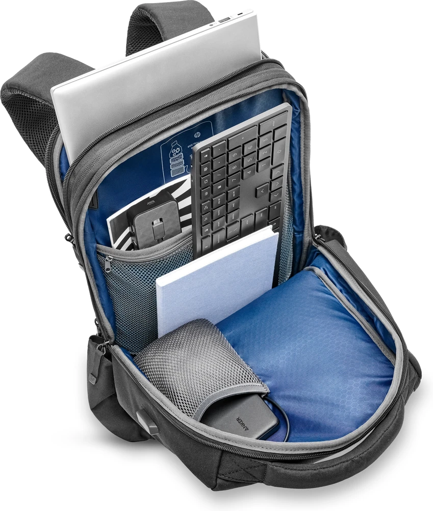 „HP Executive 16“ kuprinė, atspari vandeniui, išplečiama, su laidu per USB-C prievadą – juoda, pilka