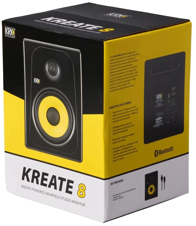 Kompiuterio kolonėlės „Krk Systems“ „KRK Kreate 8“ – aktyvi 8 colių dvipusė studijinė garso kolonėlė su etaloniniu stiprintuvu.
