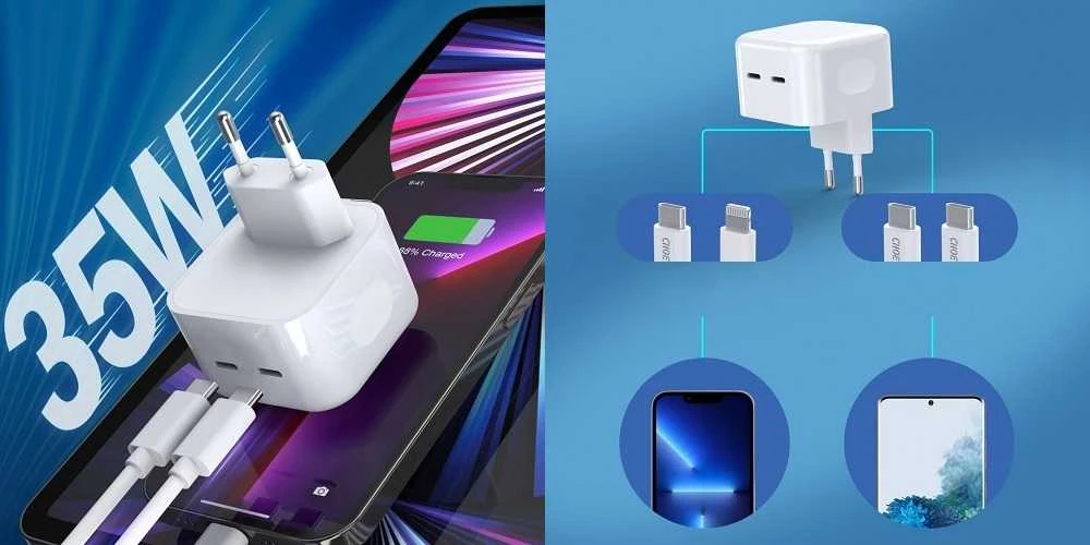 Kroviklis CHOETECH 2x USB Type-C, 35W, PD3.0, Qc3.0