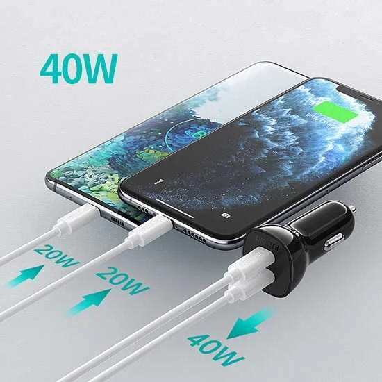 Kroviklis CHOETECH 2xUSB-C: 12-24V, 40W, QC3.0+ PD