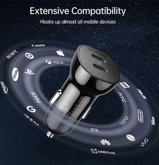 Kroviklis CHOETECH 2xUSB-C: 12-24V, 40W, QC3.0+ PD