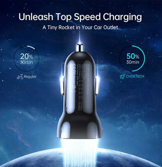 Kroviklis CHOETECH 2xUSB-C: 12-24V, 40W, QC3.0+ PD