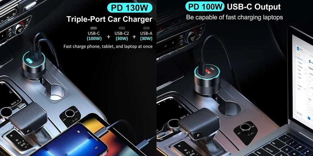 Choetech TC0011 automobilinis įkroviklis 130W 2x USB C 1x USB A - juodas