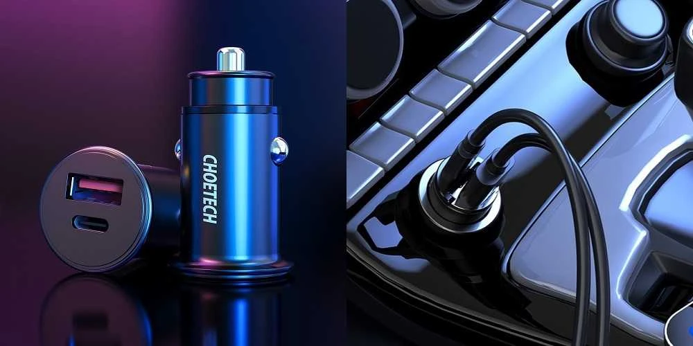 Automobilinis įkroviklis Choetech TC0006 1x USB-A, 1x USB-C 30W PD 3.0 (juodas)