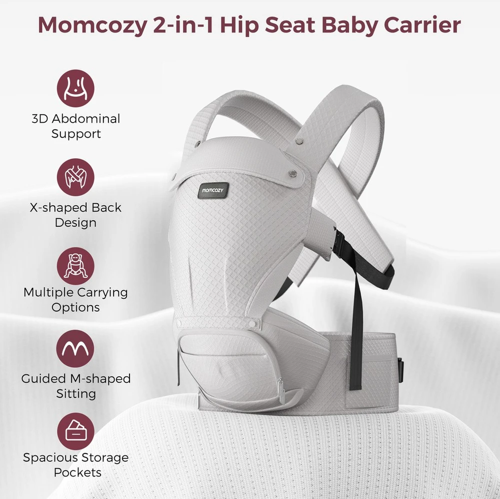 Kūdikio nešioklė - Momcozy Air Mesh juosmens sėdynė pilka 5–36 mėn. 20 kg 800g