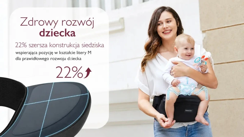 Kūdikio nešioklė - Momcozy su klubine sėdyne, 5–36 mėn., iki 20 kg, juoda