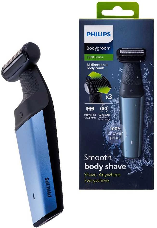 Plaukų skutimo mašinėlė visam kūnui Philips BG3027/05, belaidė, atspari vandeniui, Juodos ir mėlynos spalvos