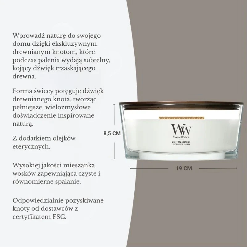WoodWick Aromatinė žvakė (White Teak), 453,6 g