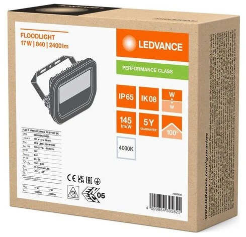 Ledvance 11-17W LED prožektorius FL 20 GEN4, juodas, 4000K, IP66