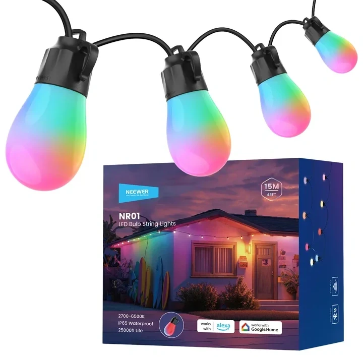 Lauko Girlianda - Neewer NR01 15 m RGB Šilta Balta