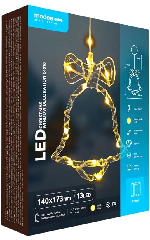 LED Apšvietimas - Modee C4010 Šiltos Baltos Spalvos Kalėdinė Lango Dekoracija, 13 LED Lempučių