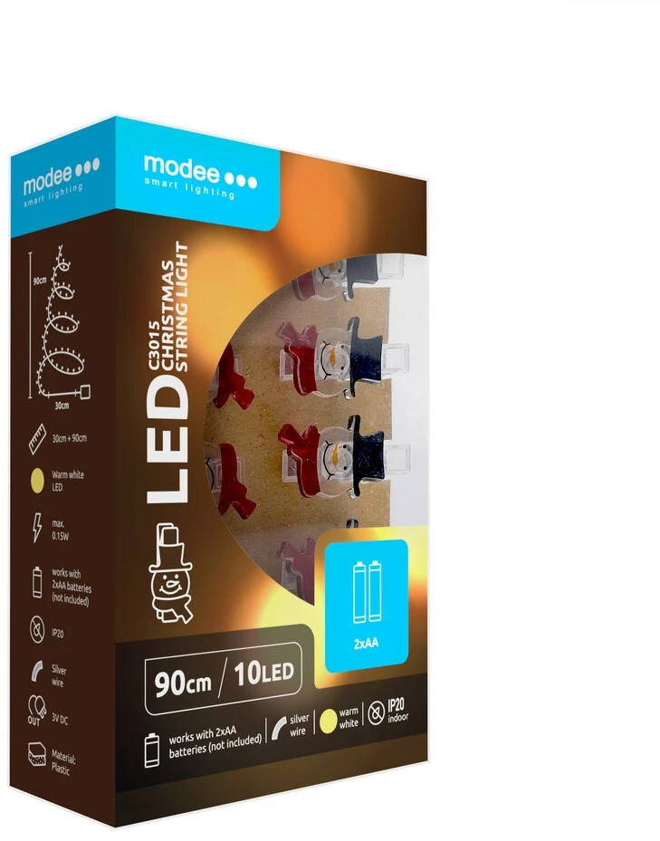 LED girlianda - Modee BAT Snowman String Lights ML-C3015, 0,9 m, 10 LED, šiltai balta