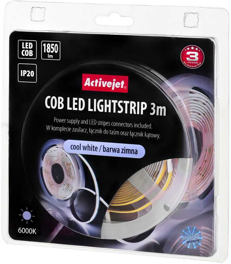 LED Juosta - Activejet AJE-COB 3m Viduje Šaltai Balta