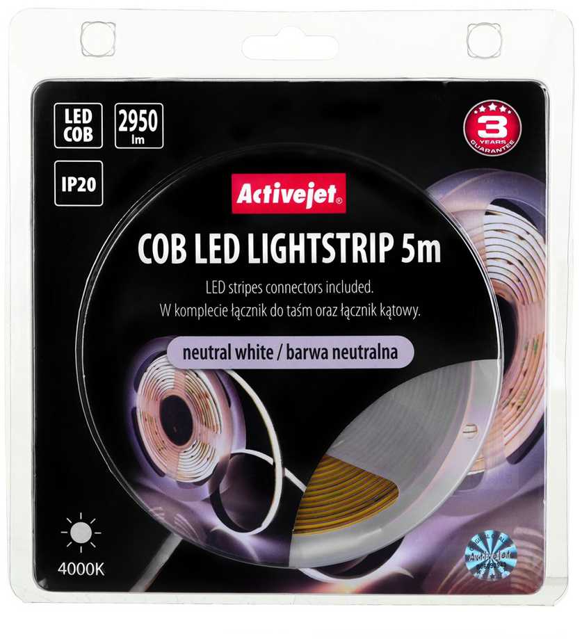 LED Juosta - Activejet Aje-cob 5m Neutralus, Baltas