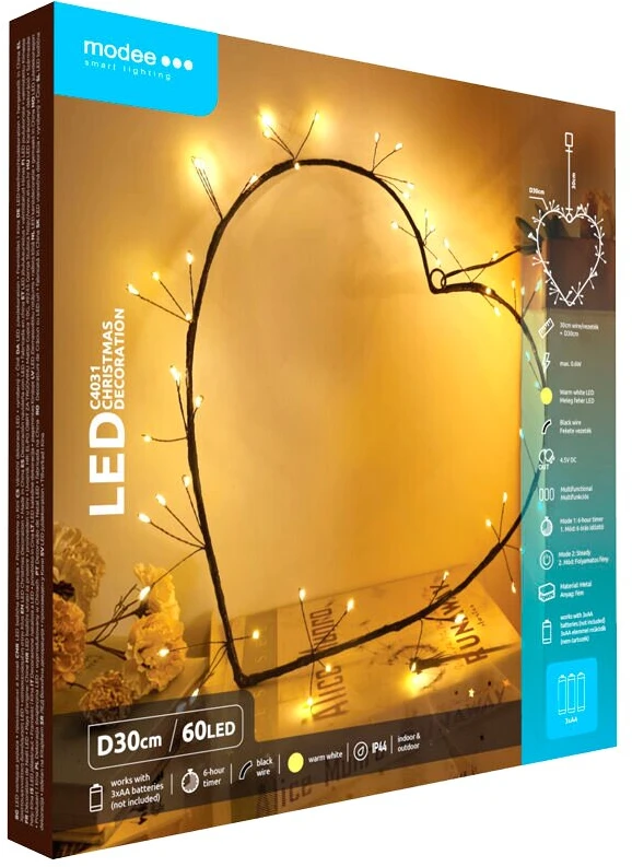 LED Lempa - Modee C4031 60LED Širdis Šiltai Balta 30 cm
