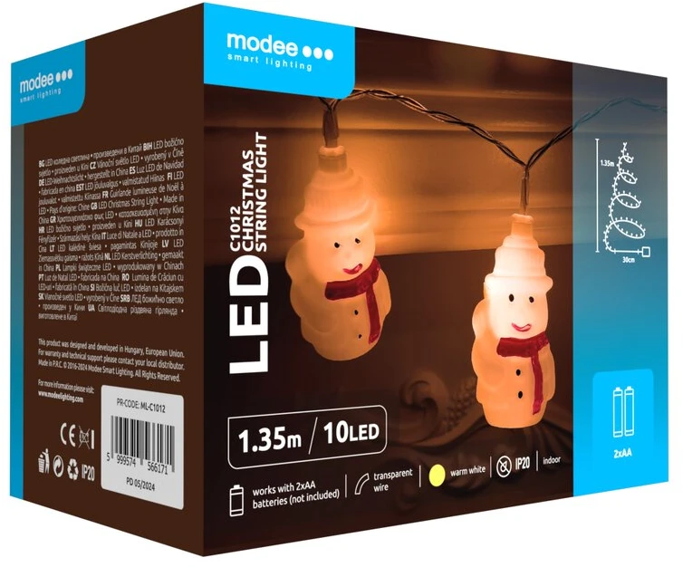 LED lempučių girlianda - Modee ML-C1012 1,35 m 10 LED šiltai baltos sniego senelių girliandos