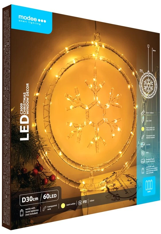 LED Lemputė - Modee ML-C3009 Šiltai Balta 60 LED Varpo Dekoracija 30 cm 80 cm 50 cm IP20, Maitinama Baterijomis, Šiltai Balta