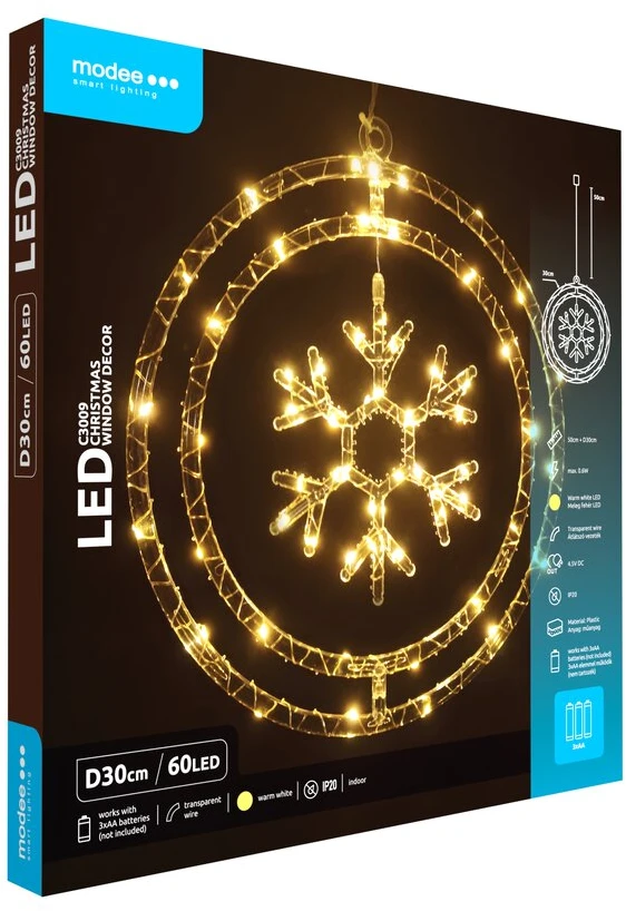 LED Lemputė - Modee ML-C3009 Šiltai Balta 60 LED Varpo Dekoracija 30 cm 80 cm 50 cm IP20, Maitinama Baterijomis, Šiltai Balta