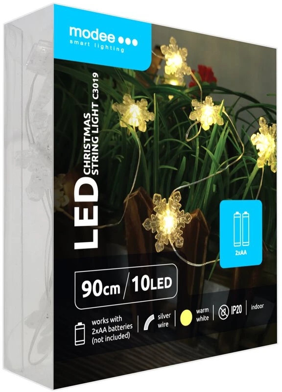 LED lemputė - Modee ML-C3019 10 LED šiltai baltos snaigių girliandos