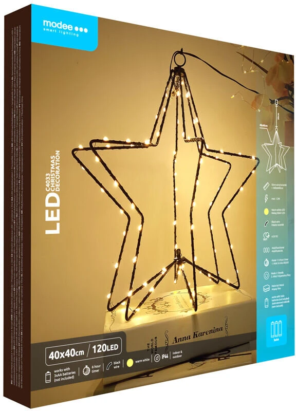 LED Lemputė - Modee ML-C4033 Šiltai Balta 120 LED 40 cm Žvaigždės Dekoracija