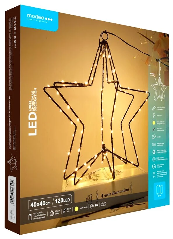 LED Lemputė - Modee ML-C4033 Šiltai Balta 120 LED 40 cm Žvaigždės Dekoracija