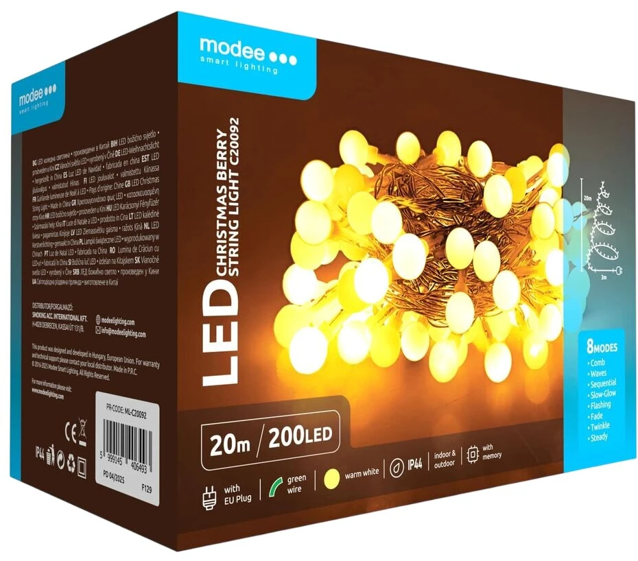 LED lemputės - Modee ML-C20092 20 m 200 LED šiltai baltos girliandos