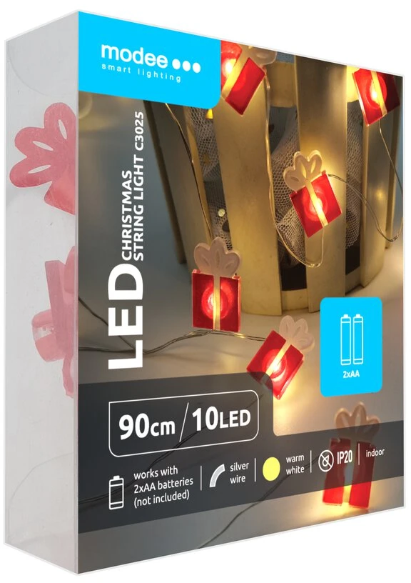 LED lemputės - Modee ML-C3025 0,9 m šiltos 10 LED dovanų girliandos