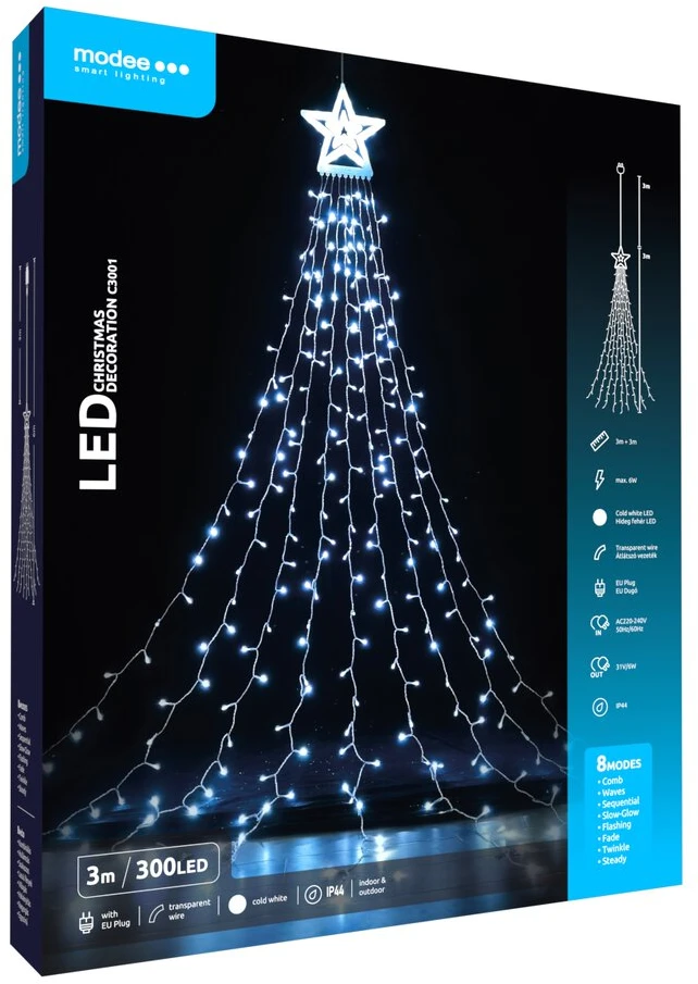 LED šviesa - Modee ML-C3001 300 LED 6 m žvaigždės šaltai balta、】【