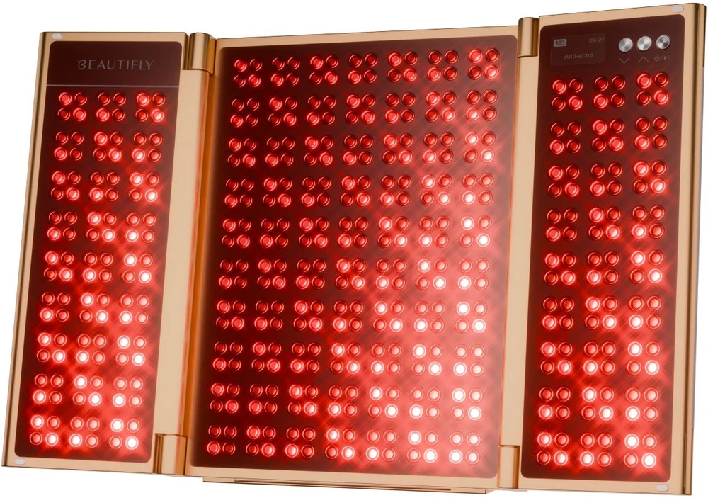 LED Šviesos Terapijos Panelė - Beautifly BeautiLight Duo Golden 496 Diodai 5 Bangos Ilgiai 465–1064 nm 12 Programų 3 Intensyvumai Sulankstoma 38 × 27 × 4 cm