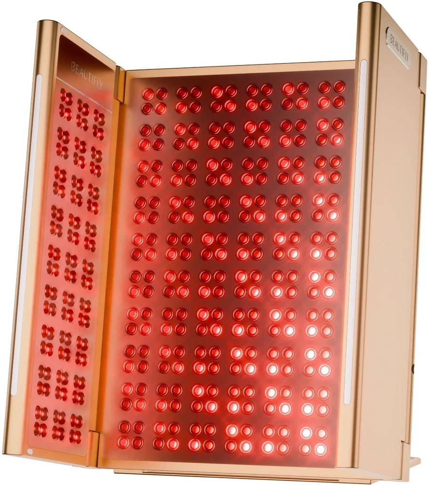 LED Šviesos Terapijos Panelė - Beautifly BeautiLight Duo Golden 496 Diodai 5 Bangos Ilgiai 465–1064 nm 12 Programų 3 Intensyvumai Sulankstoma 38 × 27 × 4 cm