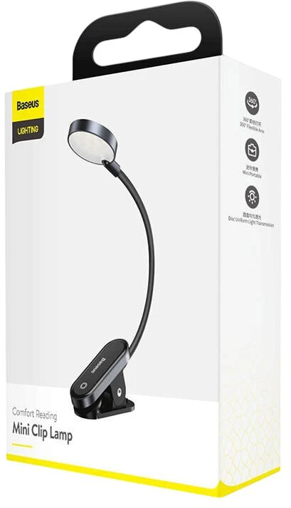 Baseus Prisegama skaitymo LED lempa, įkraunama USB, 3W, neutraliai balta