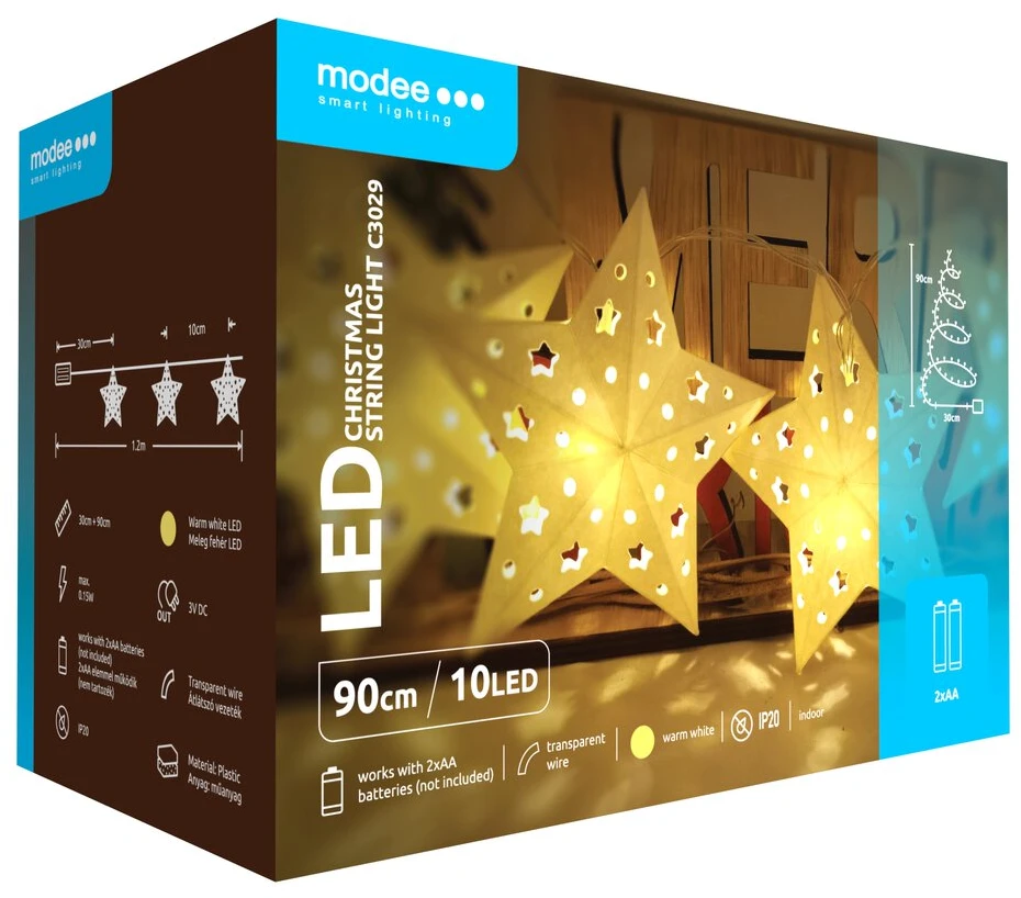 LED šviestuvas - Modee Lighting ML-C3029 0,9 m šiltai baltos spalvos 10 LED lempučių girlianda