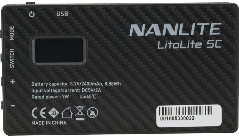 LED Šviestuvas - Nanlite LitoLite 5C RGBWW 2700–7500 K 360° Atspalvio Valdymas, USB-C, Juodas