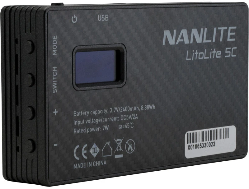 LED Šviestuvas - Nanlite LitoLite 5C RGBWW 2700–7500 K 360° Atspalvio Valdymas, USB-C, Juodas