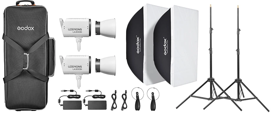 LED Vaizdo Apšvietimo Rinkinys - Godox Litemons LA300Bi LED Vaizdo Apšvietimo Rinkinys Su 2 Šviestuvais