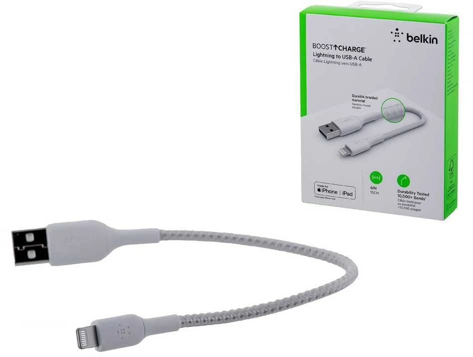 Belkin CAA002bt0MWH BOOST CHARGE™ Lightning įkroviklis su USB-A laidu, 0,15 m, baltas