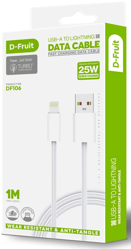 „Lightning“ Laidas - D-Fruit DF106 1 M Baltas