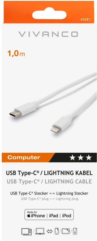 „Lightning“ Laidas - Vivanco USB-C–„Lightning“ Laidas 1 m (45281)