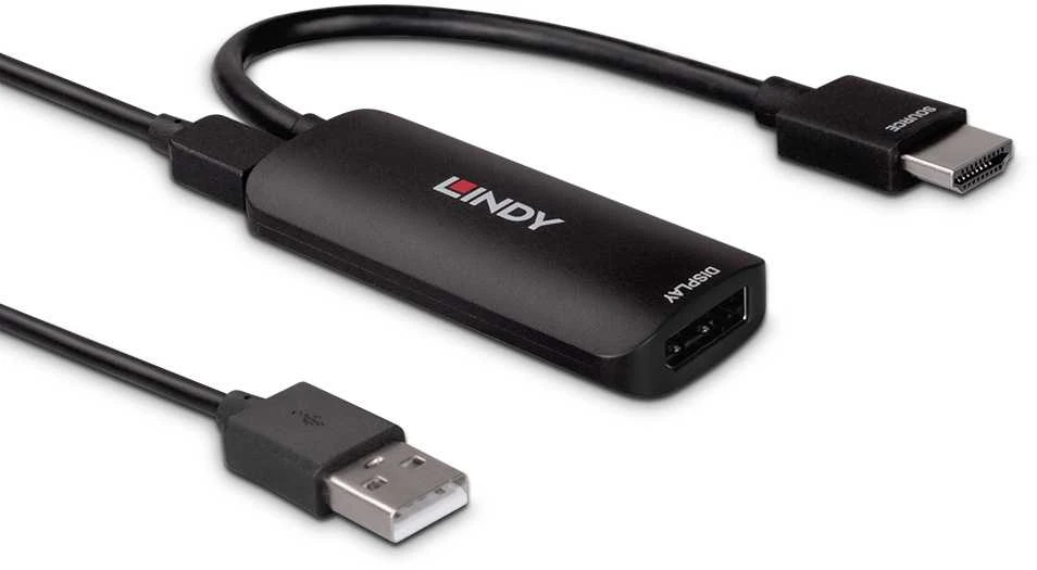 Adapteris - LINDY HDMI 4K60Hz į DisplayPort 1.2 Apdateris HDCP 2.2 USB Maitinimas